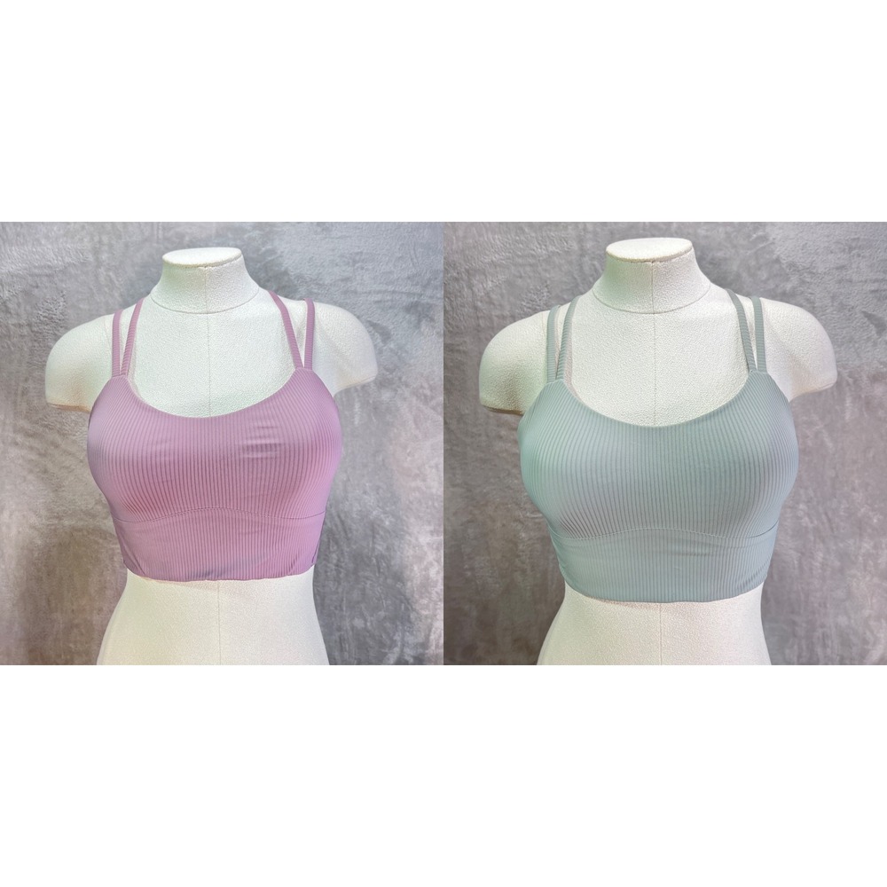 Lululemon Ribbed Longline Sports‎ Bra Size 2 Strappy Back Teal/Mauve Lot of 2